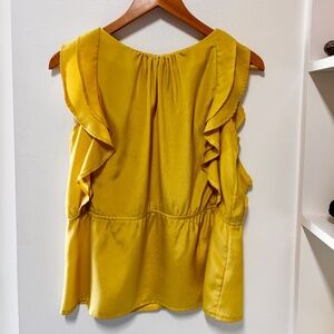 Emmellee Women's Petal Sleeve Top Size S Yellow with Gold Buttons Down the Back